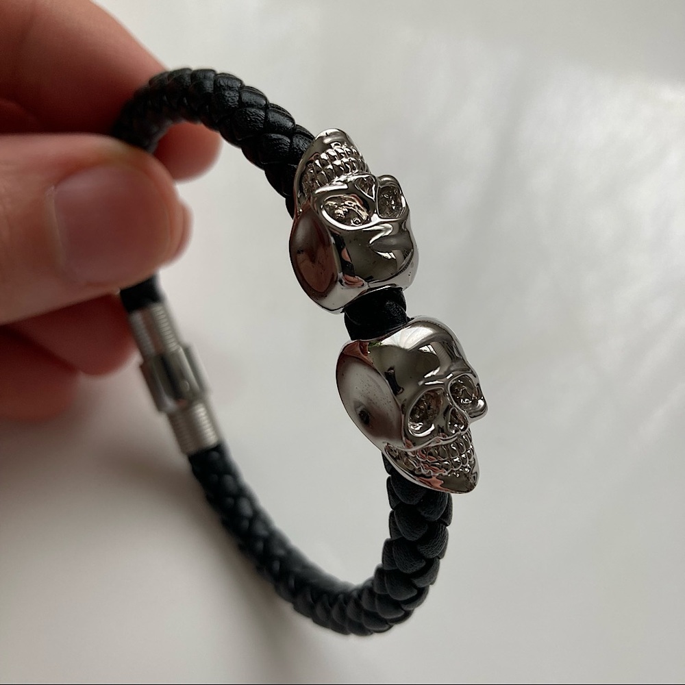 Black Napa leather Northskull bracelet with skulls